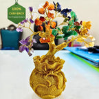 7 Chakra Crystal Bonsai Tree with Golden Money Bag Base(Lab Certified) - Pure Mantra