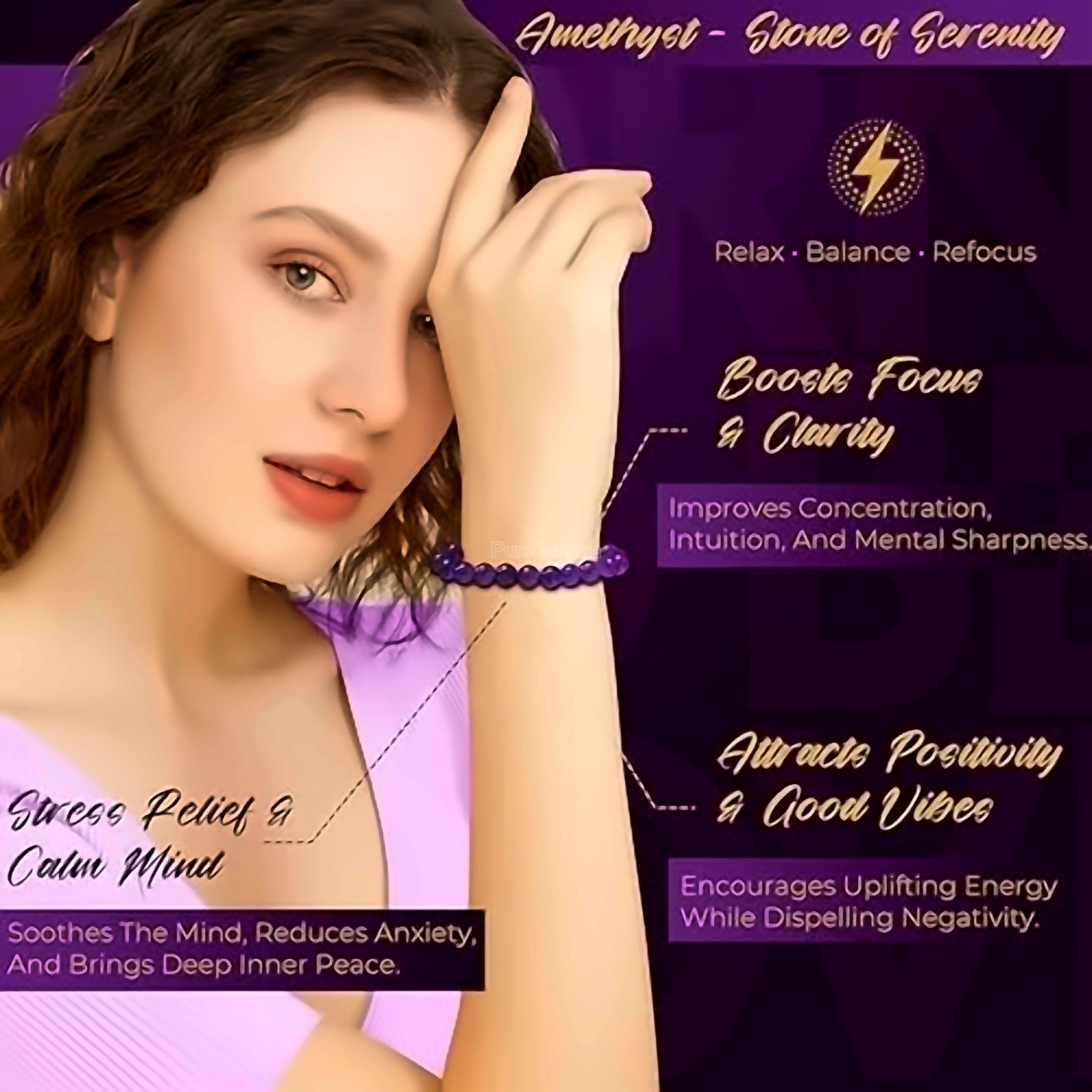 Amethyst Stretchable Bracelet(Lab Certified) - Pure Mantra