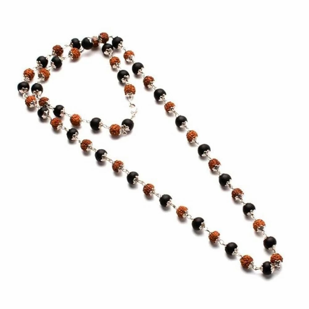 Brass silver rudraksh karungali cap mala , 40 gram (Lab Certified) - Pure Mantra