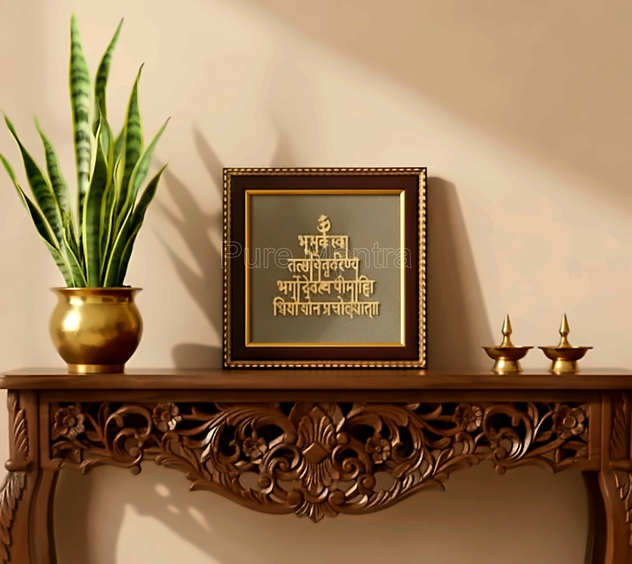 Gayatri Mantra on raw Pyrite Frame(Lab Certified) - Pure Mantra