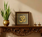 Om on Raw pyrite Frame(Lab Certified) - Pure Mantra