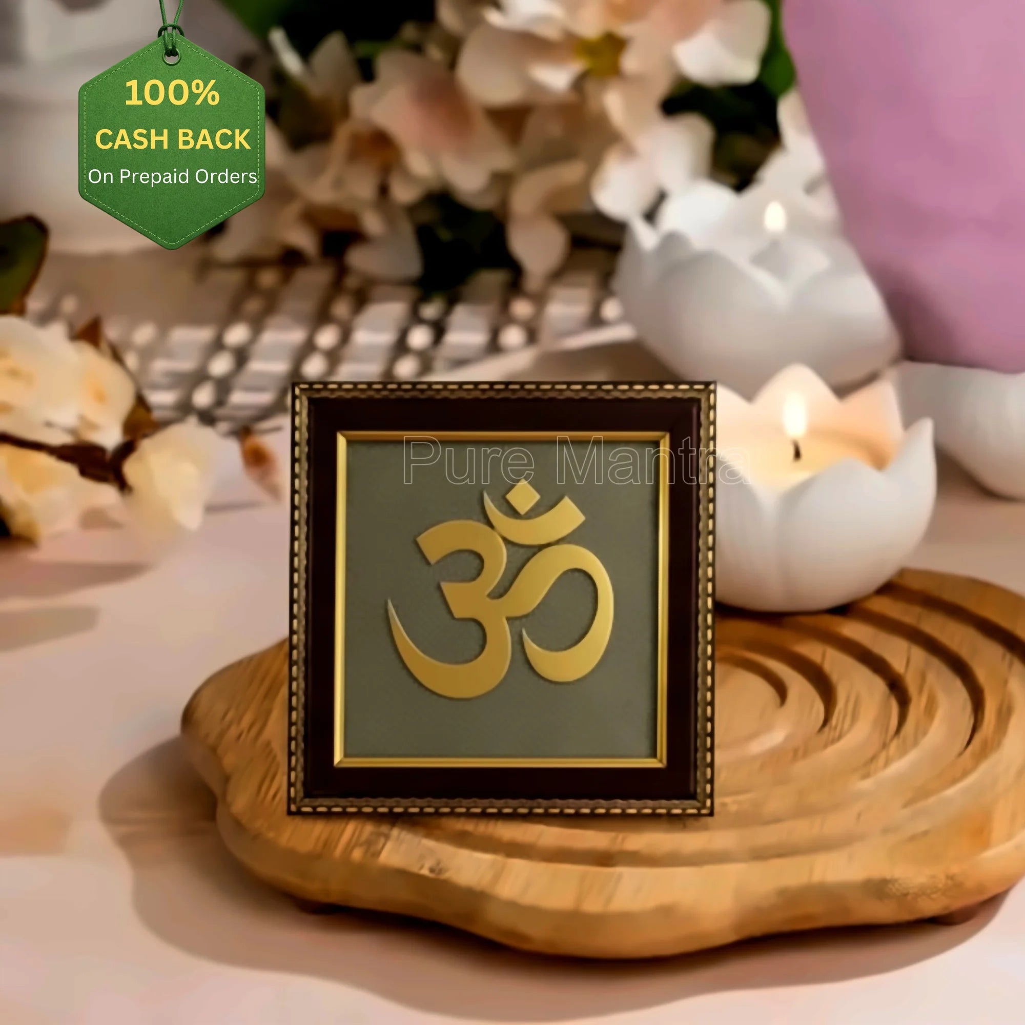 Om on Raw pyrite Frame(Lab Certified) - Pure Mantra