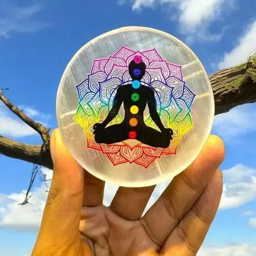 Selenite Charging 3D Carved 7 Chakra Plate(Lab Certified) - Pure Mantra