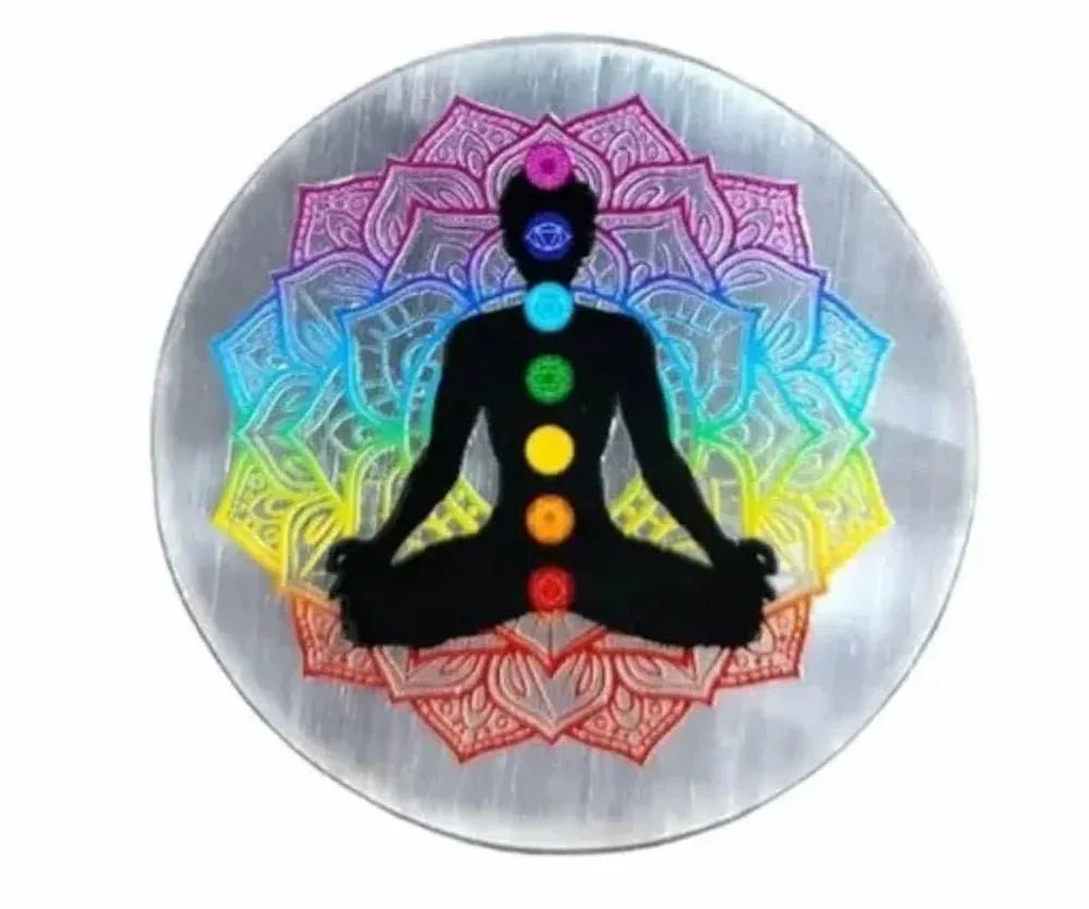 Selenite Charging 3D Carved 7 Chakra Plate(Lab Certified) - Pure Mantra