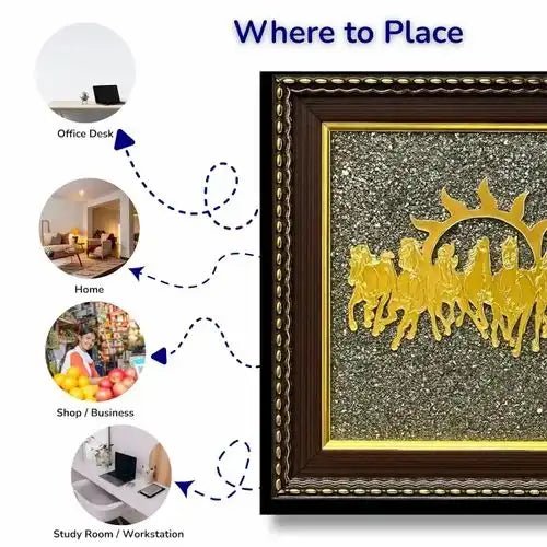 Seven horses on Raw Pyrite Frame(Lab Certified) - Pure Mantra