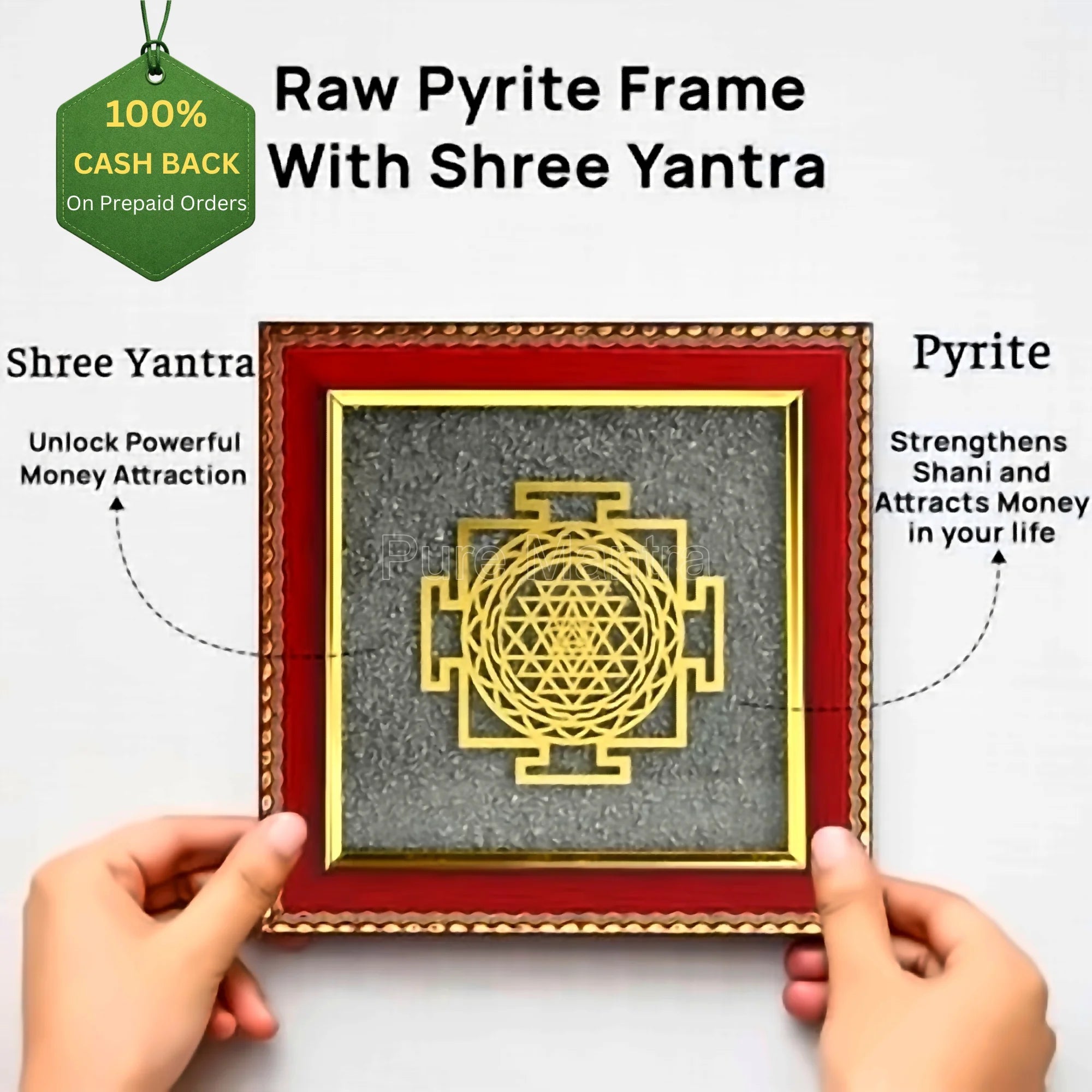Shree Yantra Pyrite Frame(Lab Certified) - Pure Mantra